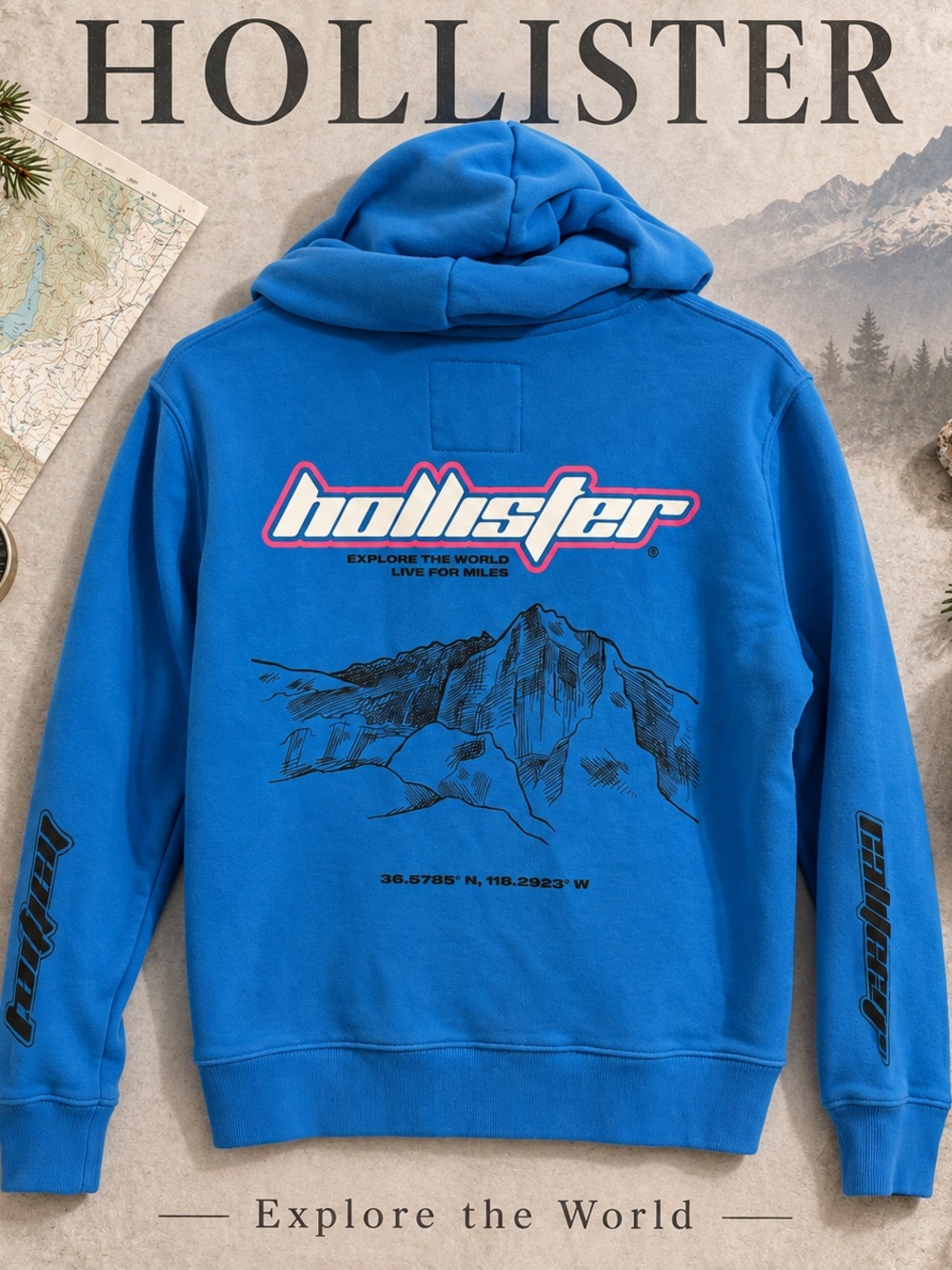 Hollister Hoodie Small Blue Mountain Graphic Pullover Gorpcore Skate Streetwear